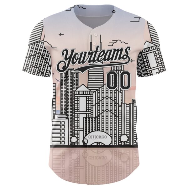 Custom Pink Black-White Chicago Illinois Cityscape Landmark City Symbol Authentic Baseball Jersey