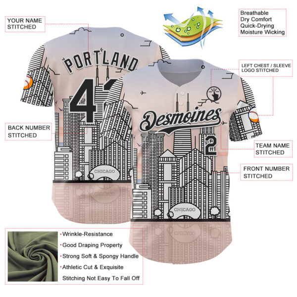 Custom Pink Black-White Chicago Illinois Cityscape Landmark City Symbol Authentic Baseball Jersey
