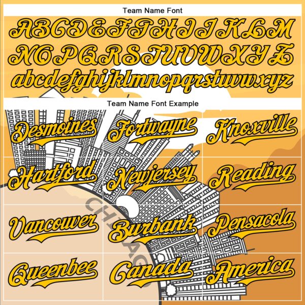 Custom Yellow Black-White Chicago Illinois Cityscape Landmark City Symbol Authentic Baseball Jersey