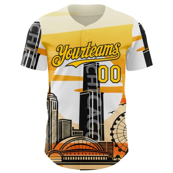 Custom Yellow Black-White Chicago Illinois Cityscape Landmark City Symbol Authentic Baseball Jersey
