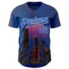 Custom Blue Thunder Blue-White Chicago Illinois Nightscape Landmark City Symbol Authentic Baseball Jersey