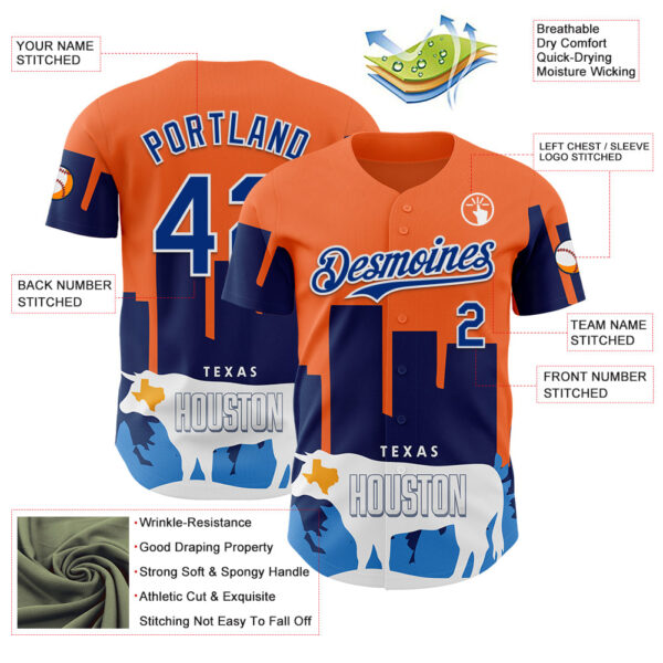 Custom Orange Royal-White Houston Texas Cityscape Landmark City Symbol Authentic Baseball Jersey