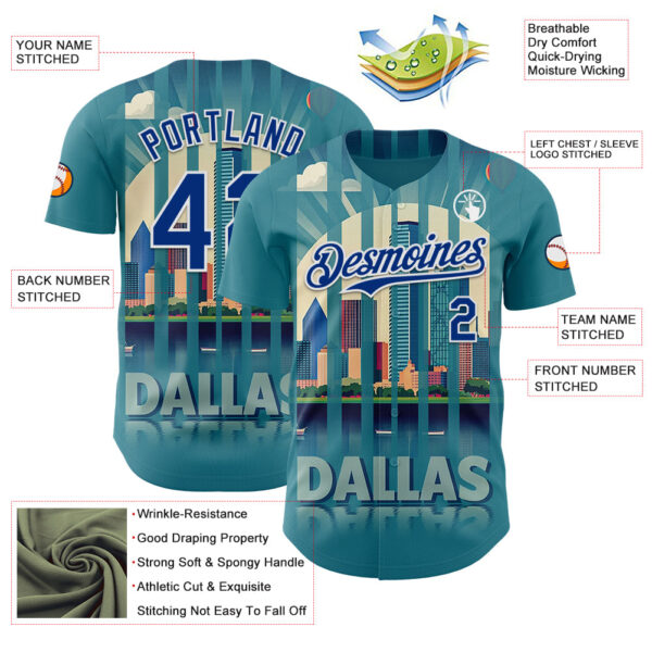 Custom Blue Royal-White Dallas Texas Urban Cityscape Landmark City Symbol Authentic Baseball Jersey