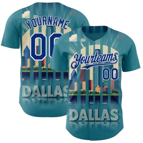 3DPattern12185 Custom Blue Royal-White Dallas Texas Urban Cityscape Landmark City Symbol Authentic Baseball Jersey