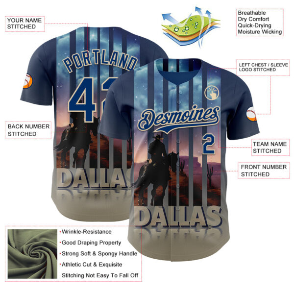 Custom Blue US Navy Blue City Cream-Gray Dallas Texas Western Cowboy City Symbol Authentic Baseball Jersey