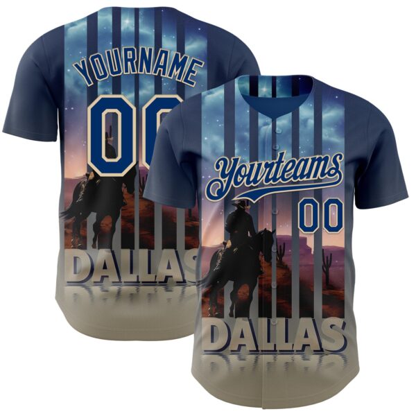 Custom Blue US Navy Blue City Cream-Gray Dallas Texas Western Cowboy City Symbol Authentic Baseball Jersey