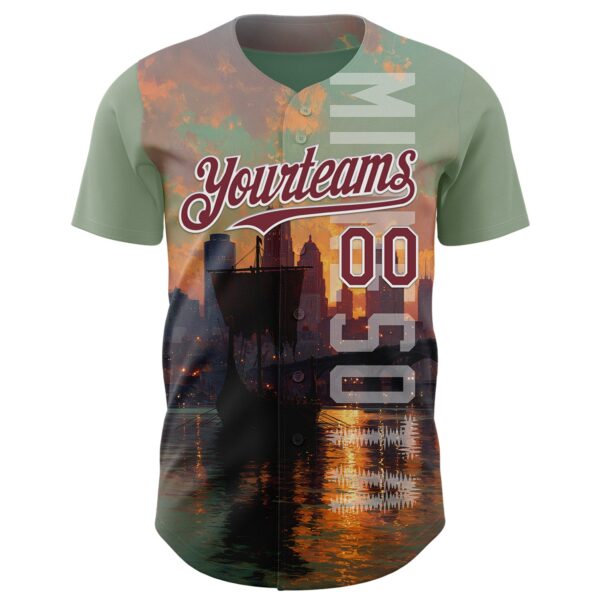 Custom Green Burgundy Black-White Minnesota Lake Of The Isles Vikings City Symbol Authentic Baseball Jersey