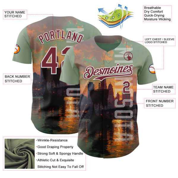 Custom Green Burgundy Black-White Minnesota Lake Of The Isles Vikings City Symbol Authentic Baseball Jersey