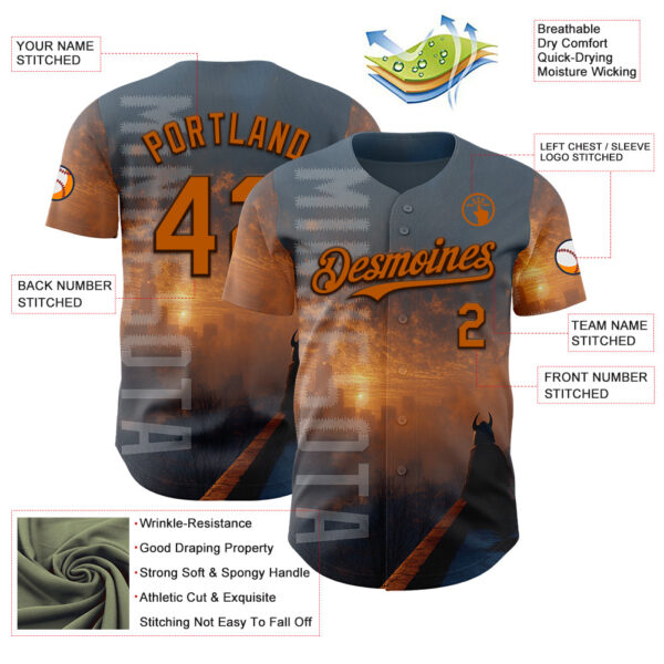 Custom Gray Texas Orange-Brown Minnesota Sunset Cityscape Vikings City Symbol Authentic Baseball Jersey