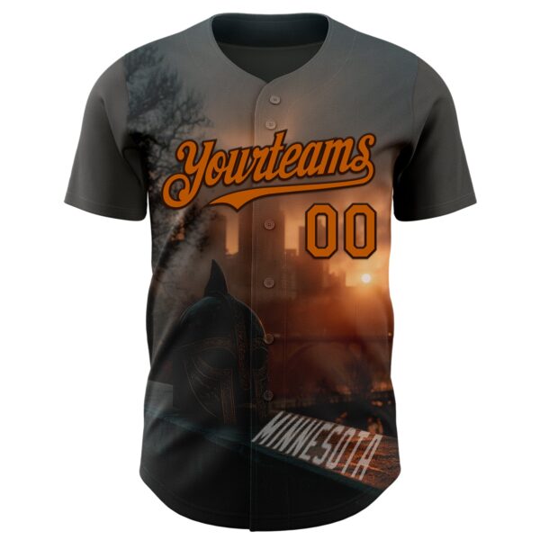 Custom Gray Texas Orange-Brown Minnesota Sunset Cityscape Vikings City Symbol Authentic Baseball Jersey
