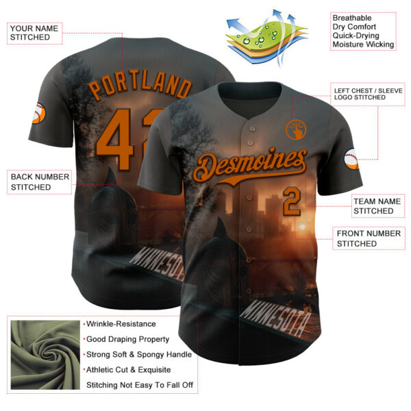 Custom Gray Texas Orange-Brown Minnesota Sunset Cityscape Vikings City Symbol Authentic Baseball Jersey