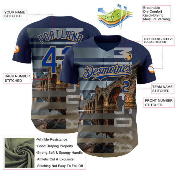 Custom Blue Royal Gray-Old Gold Minnesota Stone Bridge Landmark City Symbol Authentic Baseball Jersey