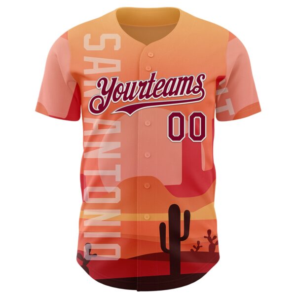Custom Orange Maroon-White San Antonio Cactus Western Sunset City Symbol Authentic Baseball Jersey