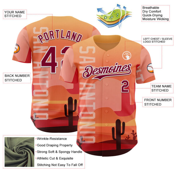 Custom Orange Maroon-White San Antonio Cactus Western Sunset City Symbol Authentic Baseball Jersey