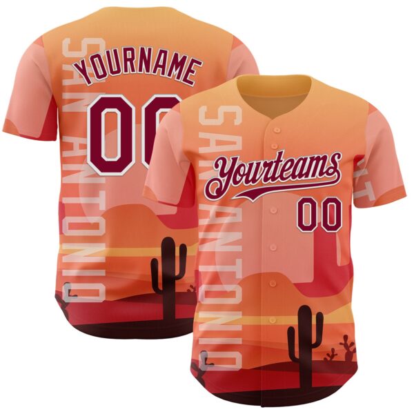 Custom Orange Maroon-White San Antonio Cactus Western Sunset City Symbol Authentic Baseball Jersey