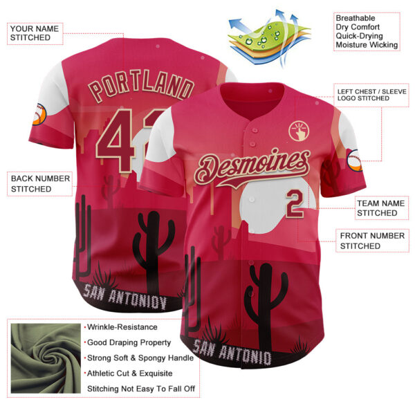 Custom Pink Cardinal-City Cream San Antonio Cactus Western Sunset City Symbol Authentic Baseball Jersey