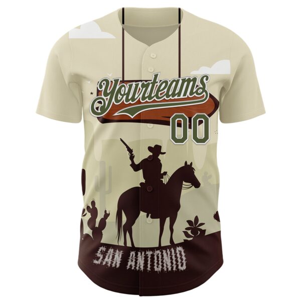 Custom Cream Olive-White San Antonio Texas Western Cowboy City Symbol Authentic Baseball Jersey