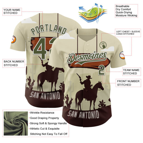 Custom Cream Olive-White San Antonio Texas Western Cowboy City Symbol Authentic Baseball Jersey