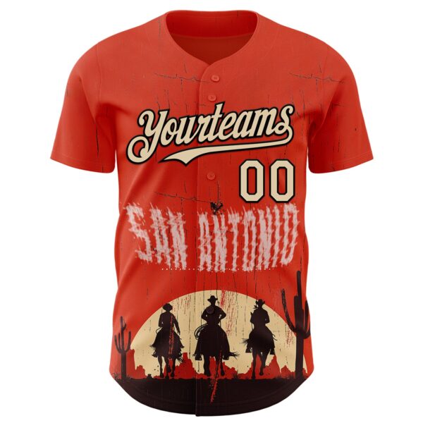 Custom Red City Cream-Black San Antonio Texas Western Cowboy City Symbol Authentic Baseball Jersey