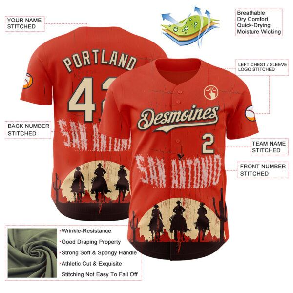 Custom Red City Cream-Black San Antonio Texas Western Cowboy City Symbol Authentic Baseball Jersey