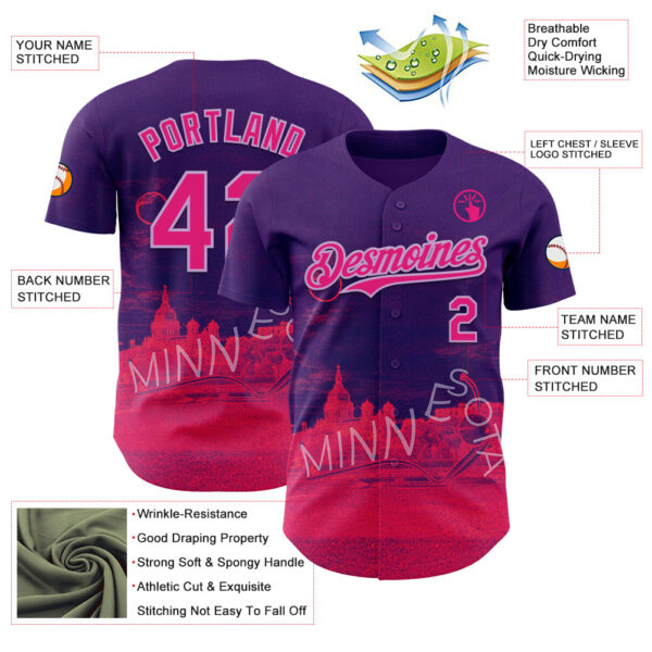 Custom Purple Hot Pink Red-Light Purple Minnesota Sculpture Garden Landmark City Symbol Authentic Baseball Jersey