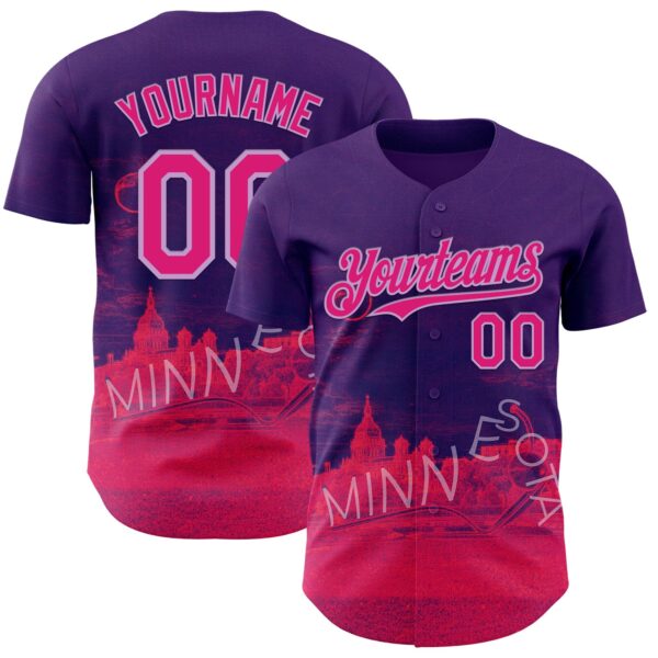 Custom Purple Hot Pink Red-Light Purple Minnesota Sculpture Garden Landmark City Symbol Authentic Baseball Jersey