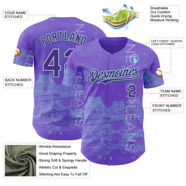 Custom Purple Ice Blue New Orleans Louisiana Mississippi River Bridge Cityscape City Symbol Authentic Baseball Jersey