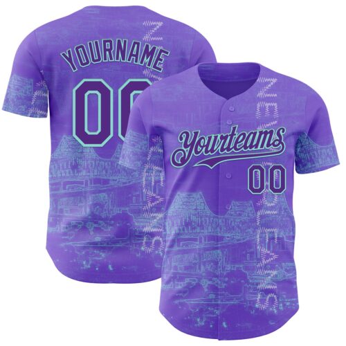 3DPattern12198 Custom Purple Ice Blue New Orleans Louisiana Mississippi River Bridge Cityscape City Symbol Authentic Baseball Jersey