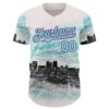Custom White Ice Blue Black-Purple New Orleans Louisiana Cityscape Skyline City Symbol Authentic Baseball Jersey