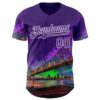 Custom Purple White New Orleans Louisiana Cityscape Landmark City Symbol Authentic Baseball Jersey