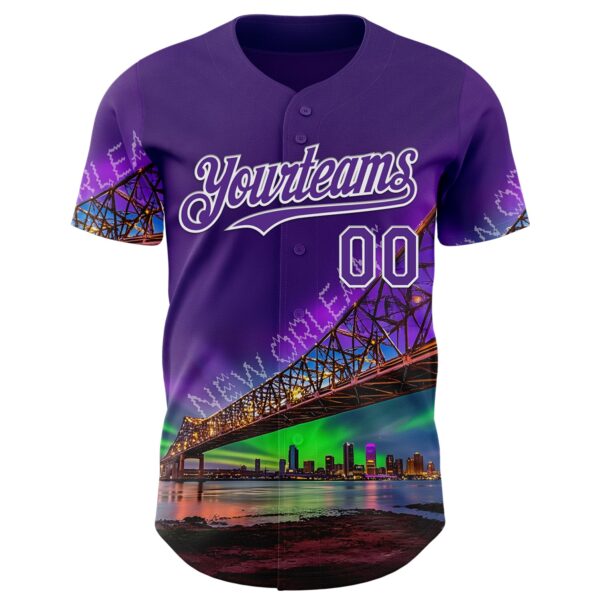 Custom Purple White New Orleans Louisiana Cityscape Landmark City Symbol Authentic Baseball Jersey