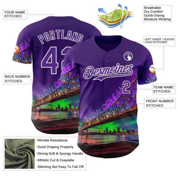 Custom Purple White New Orleans Louisiana Cityscape Landmark City Symbol Authentic Baseball Jersey