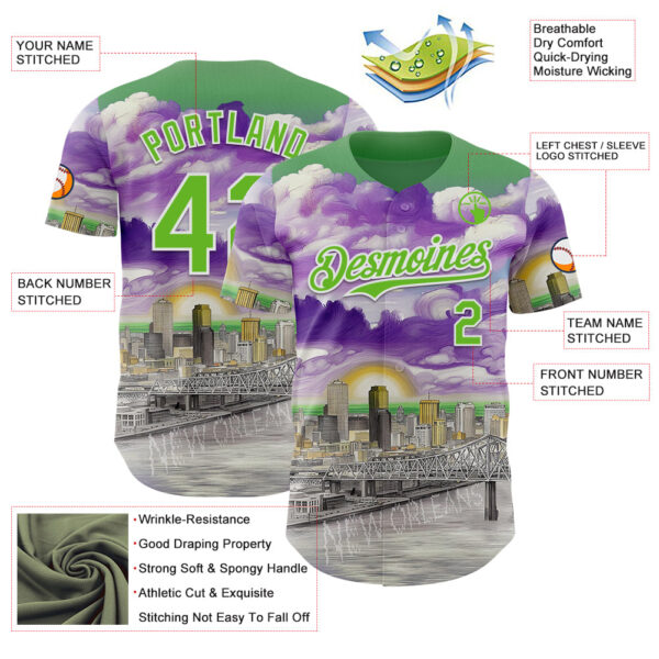 Custom Green Aurora Green Purple Gray-White New Orleans Louisiana Cityscape Landmark City Symbol Authentic Baseball Jersey