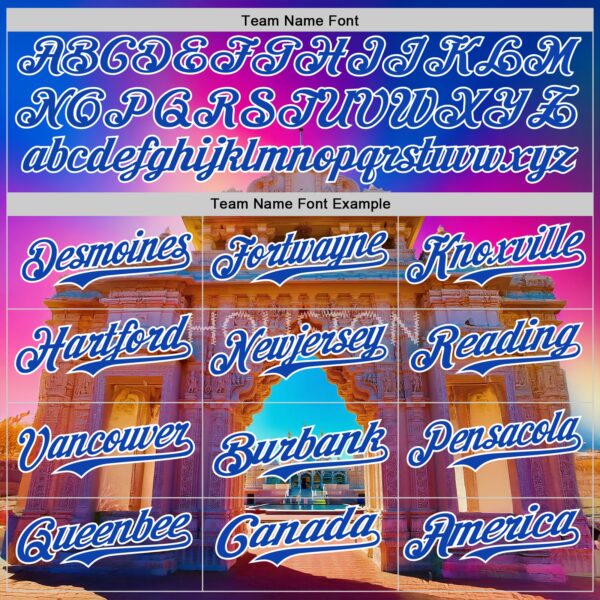 Custom Pink Thunder Blue Orange-White Houston Texas Hindu Temple Landmark City Symbol Authentic Baseball Jersey