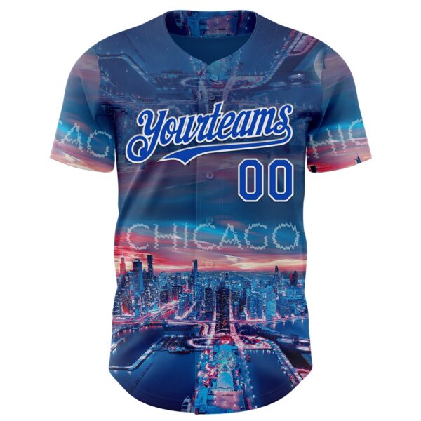 Custom Blue Thunder Blue-White Chicago Illinois Cityscape Skyline City Symbol Authentic Baseball Jersey