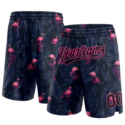 3DPattern1222 Custom Black Pink 3D Pattern Flamingo Authentic Basketball Shorts