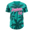 Custom Aqua Pink Teal-White Tropical Hawaii Palm Trees Authentic Baseball Jersey