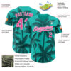 Custom Aqua Pink Teal-White Tropical Hawaii Palm Trees Authentic Baseball Jersey