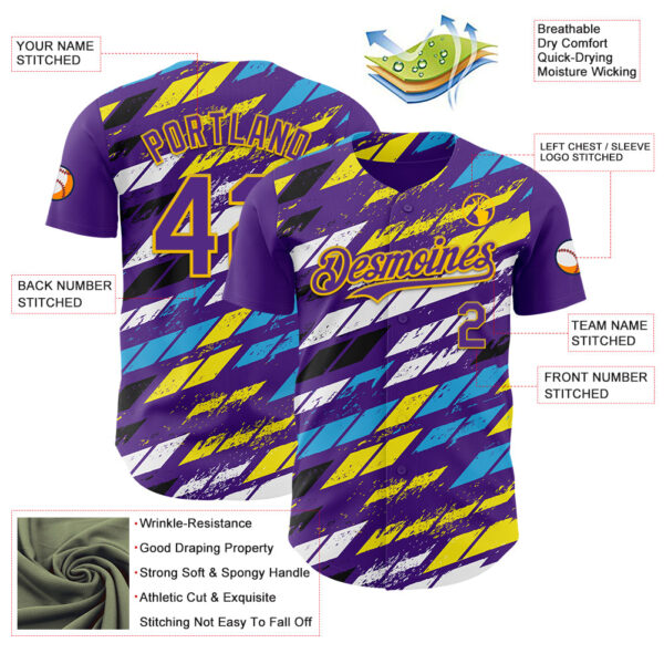 Custom Purple Yellow-Blue Car Racing Formula Auto Motorsport Authentic Baseball Jersey