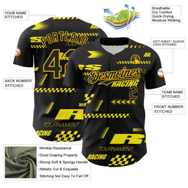 Custom Black Yellow Car Racing Formula Auto Motorsport Authentic Baseball Jersey