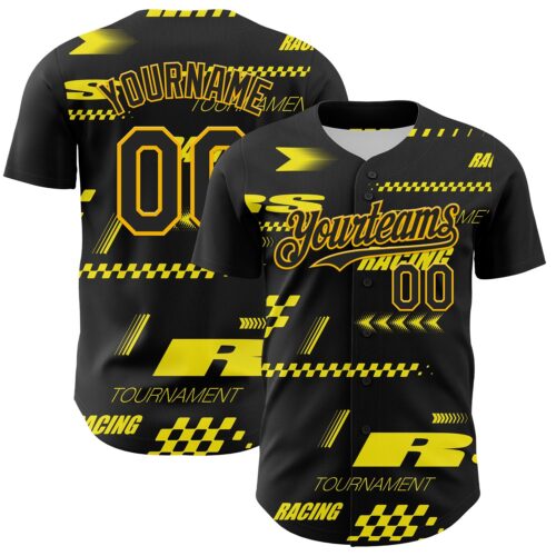 3DPattern12405 Custom Black Yellow Car Racing Formula Auto Motorsport Authentic Baseball Jersey