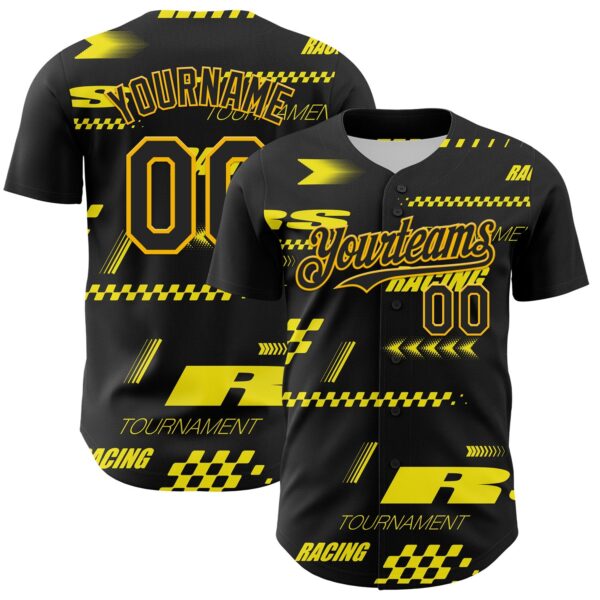 Custom Black Yellow Car Racing Formula Auto Motorsport Authentic Baseball Jersey