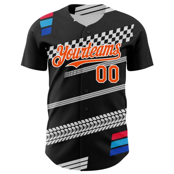 Custom Black Orange White-Blue Car Racing Formula Auto Motorsport Authentic Baseball Jersey