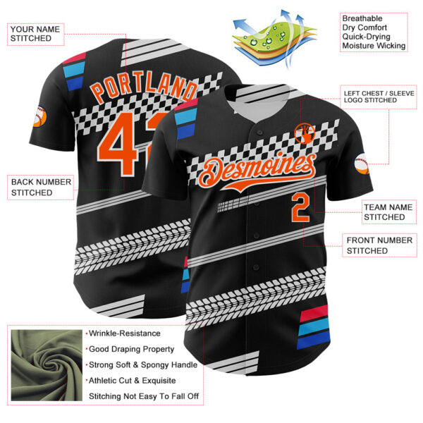 Custom Black Orange White-Blue Car Racing Formula Auto Motorsport Authentic Baseball Jersey