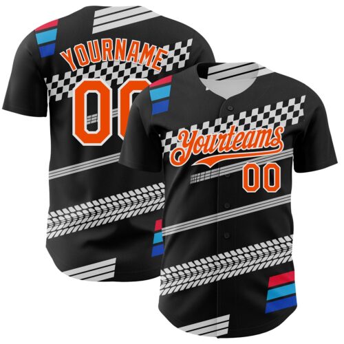 3DPattern12408 Custom Black Orange White-Blue Car Racing Formula Auto Motorsport Authentic Baseball Jersey
