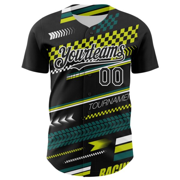Custom Black White Yellow-Green Car Racing Formula Auto Motorsport Authentic Baseball Jersey