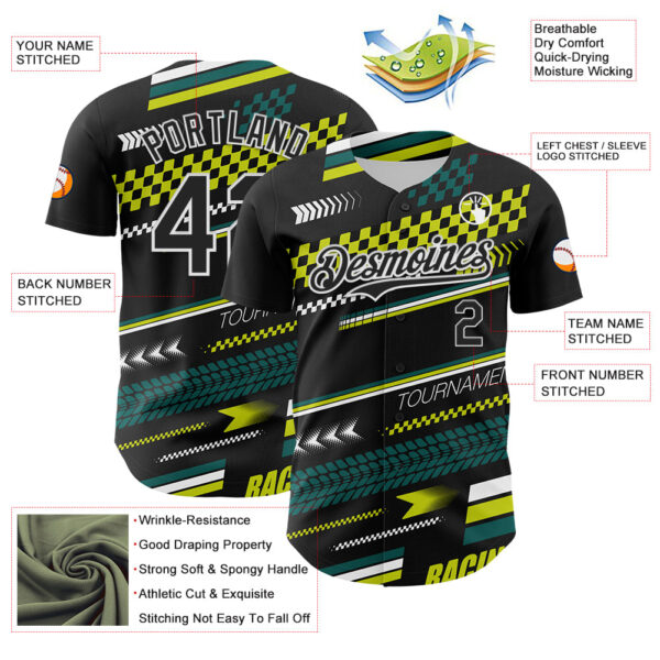 Custom Black White Yellow-Green Car Racing Formula Auto Motorsport Authentic Baseball Jersey
