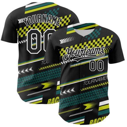 3DPattern12409 Custom Black White Yellow-Green Car Racing Formula Auto Motorsport Authentic Baseball Jersey