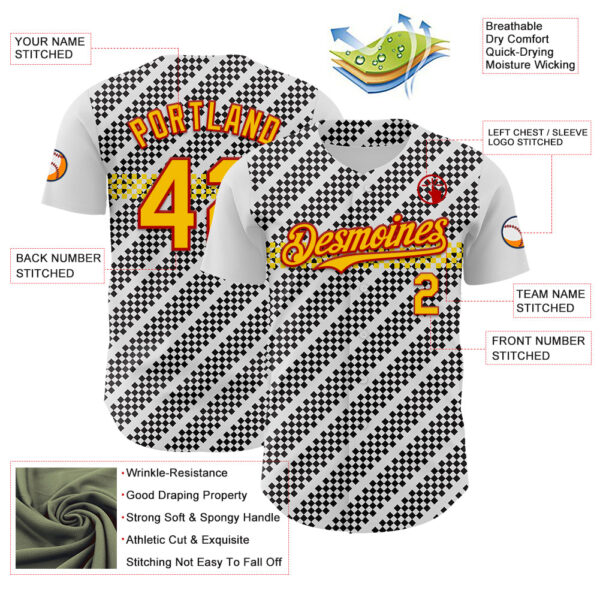 Custom White Yellow Red-Black Car Racing Formula Auto Motorsport Authentic Baseball Jersey