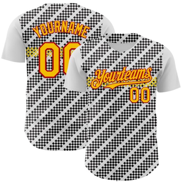 Custom White Yellow Red-Black Car Racing Formula Auto Motorsport Authentic Baseball Jersey